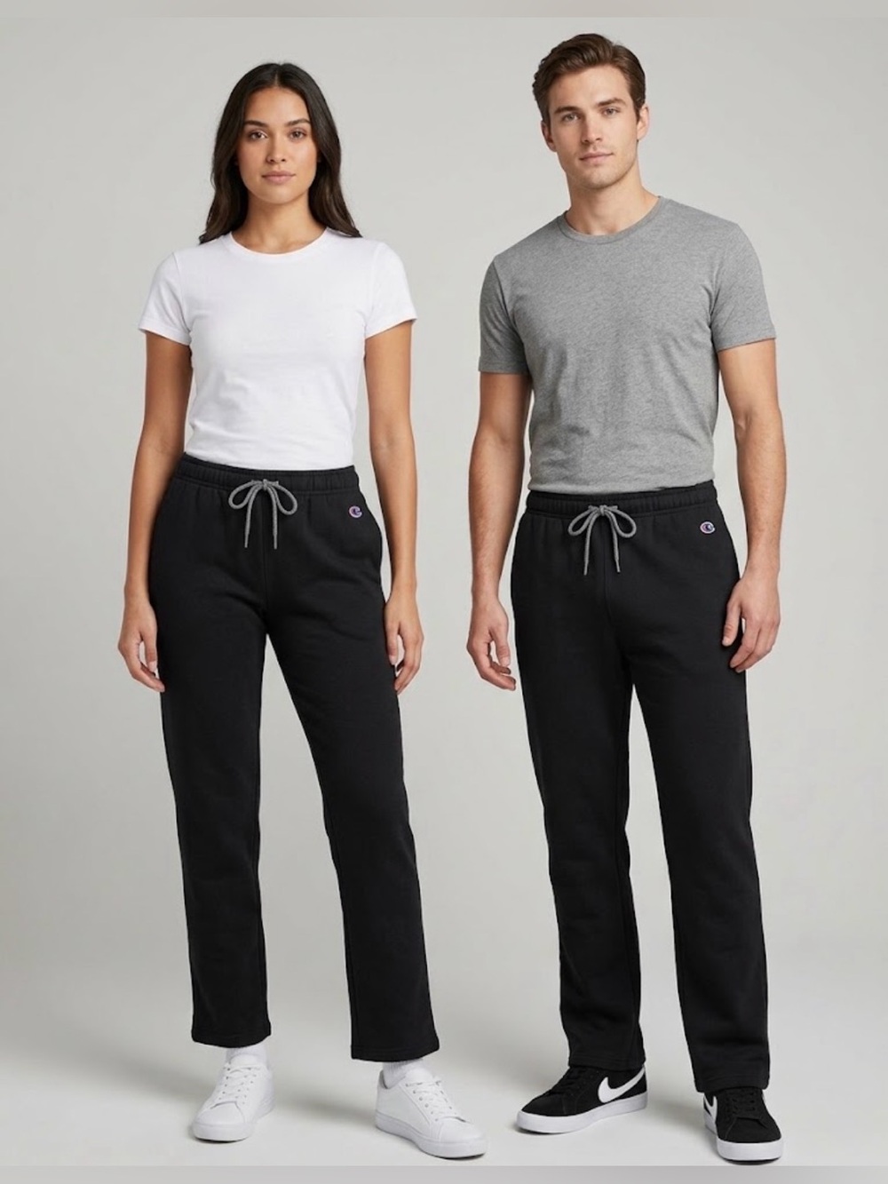 Unisex Champion Black Open Bottom Sweatpants 100% Cotton Drawstring Size Large